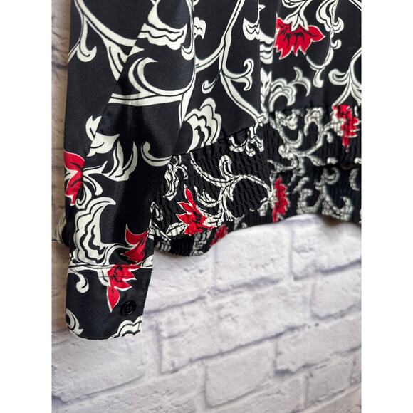 Alfred Dunner Black Red Floral Pullover Blouse Elastic Waistband Long Sleeve 20 - Picture 2 of 5